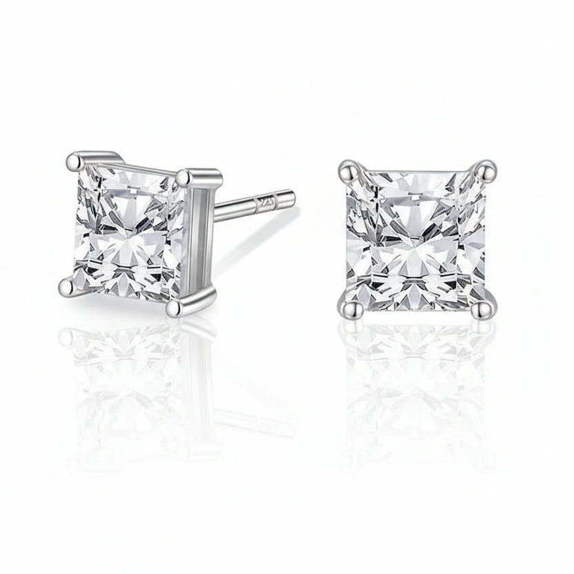 1.0 Carats VVS1 Moissanite 925 Sterling Silver Princess Cut Earring Studs in White Gold Earrings 