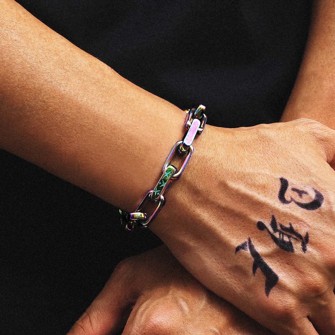 10mm Rainbow Mens Paperclip Bracelet 