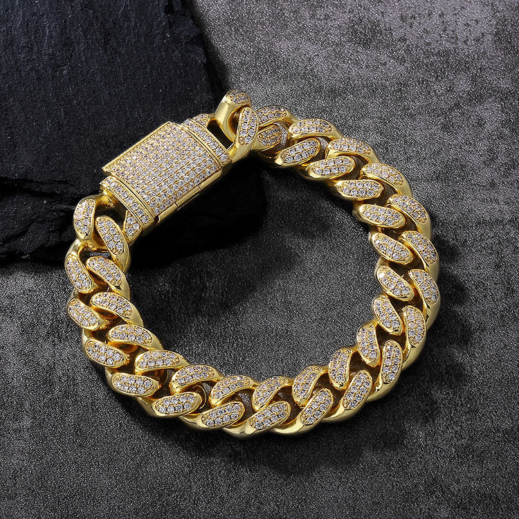 12mm Fully Iced Out Diamond Miami Cuban Link Bracelet in 14K Gold 