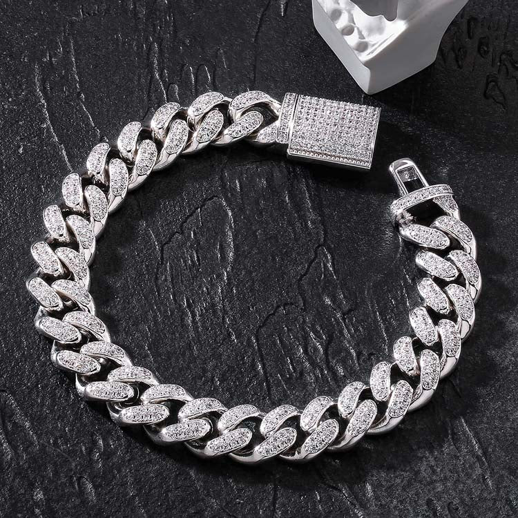 12mm Fully Iced Out Diamond Miami Cuban Link Bracelet in White Gold 