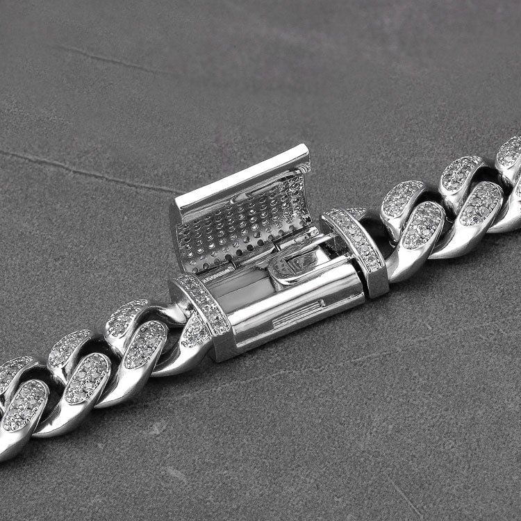 12mm Fully Iced Out Diamond Miami Cuban Link Bracelet in White Gold 