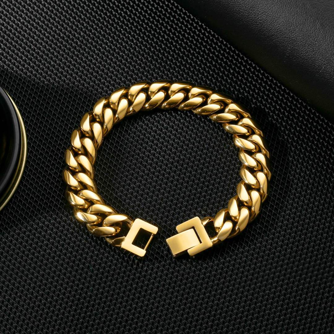 12mm Miami Cuban Link Bracelet 18K Gold Plated 