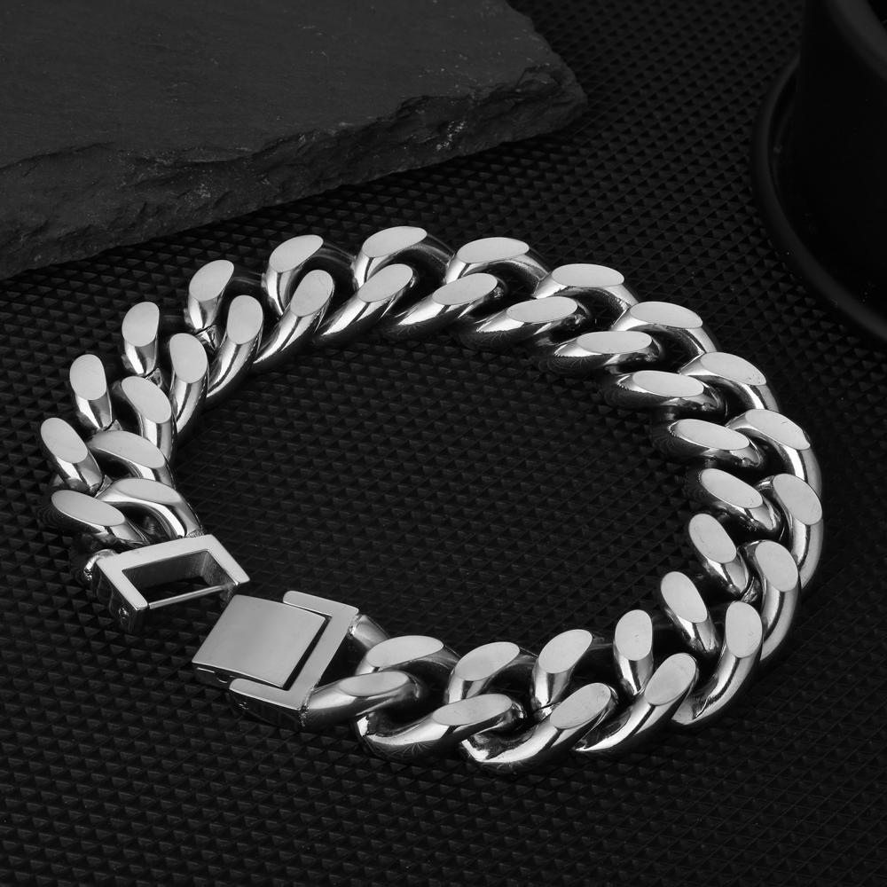 14mm Miami Cuban Link Bracelet White Gold Plated 