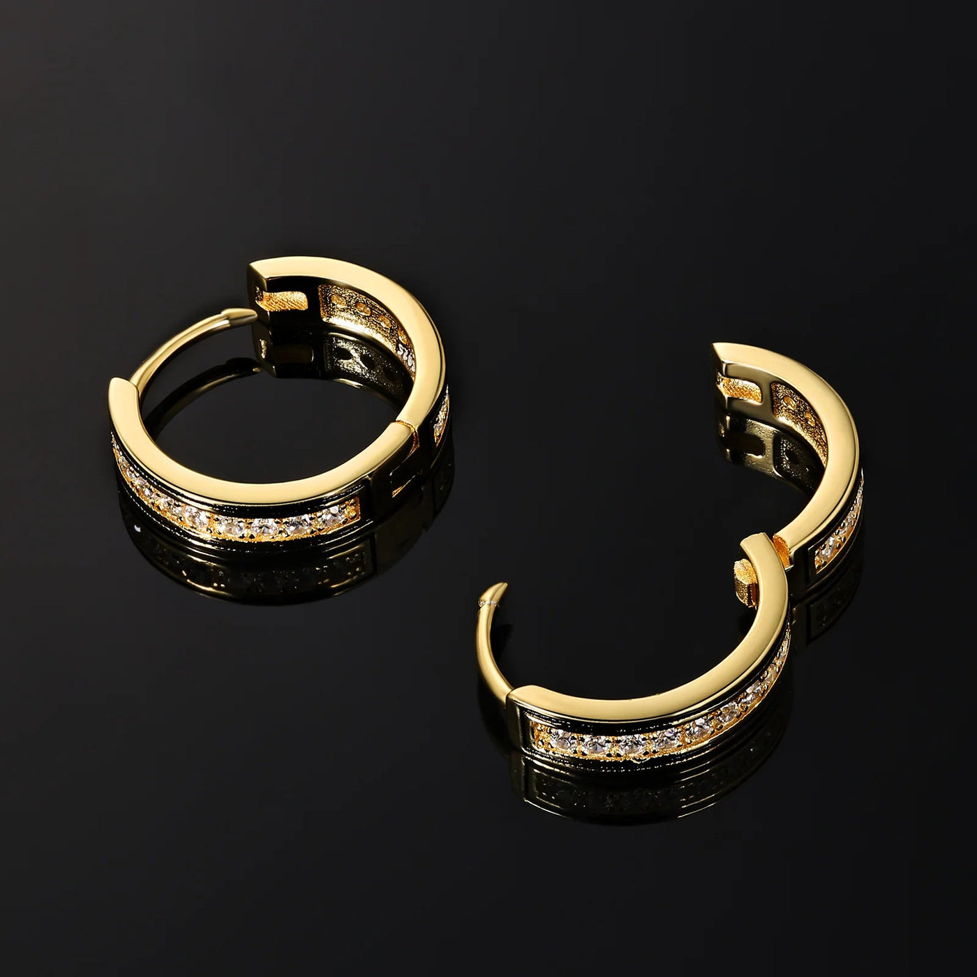 15mm 925 Sterling Silver Diamond Round Hoop Earrings in 14K Gold Earrings 