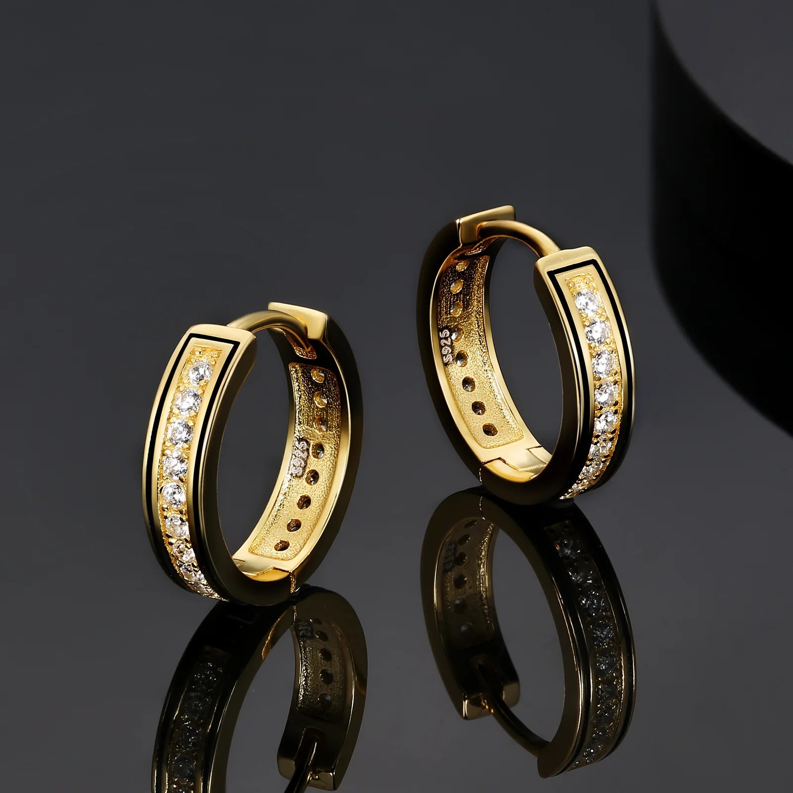 15mm 925 Sterling Silver Diamond Round Hoop Earrings in 14K Gold Earrings 