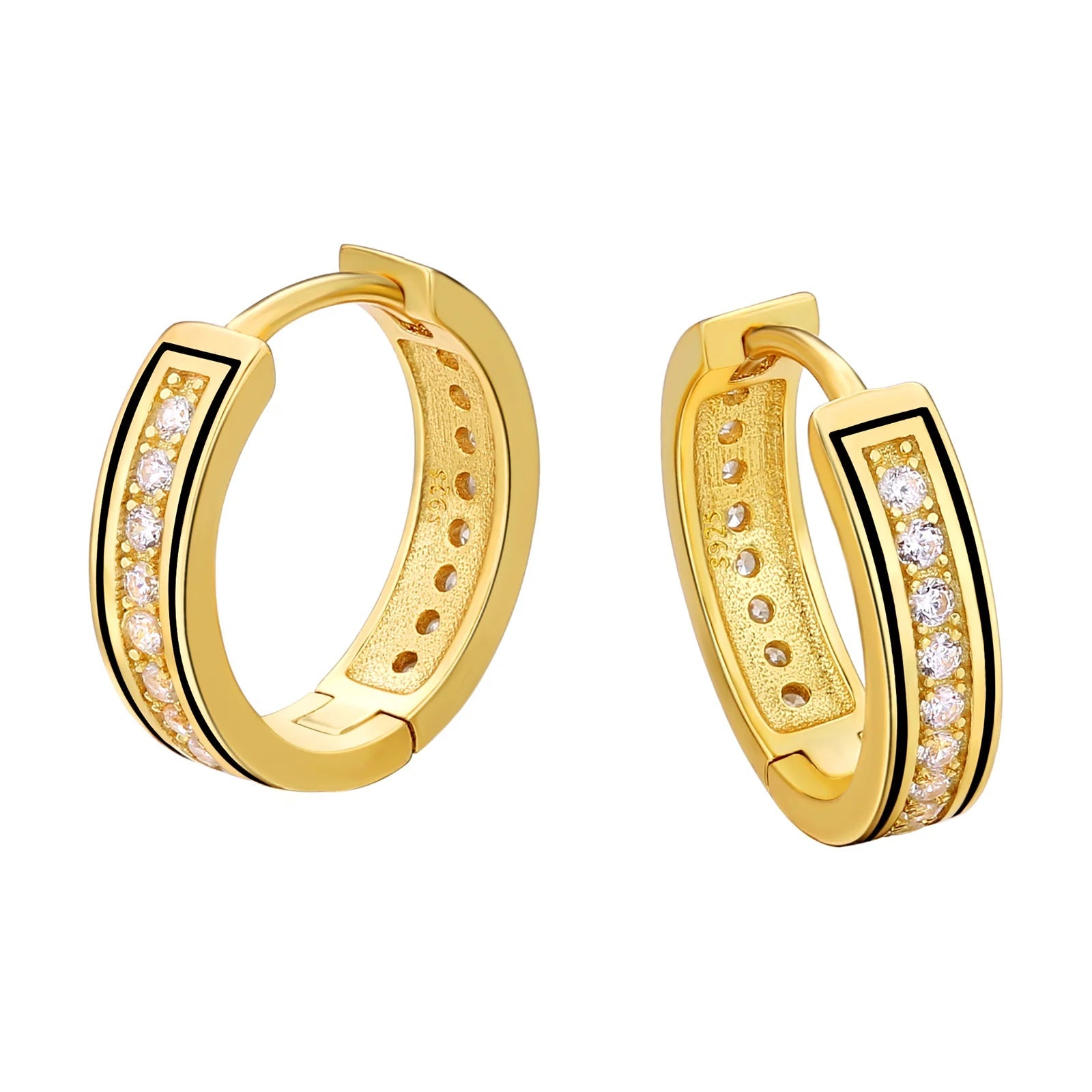 15mm 925 Sterling Silver Diamond Round Hoop Earrings in 14K Gold Earrings 