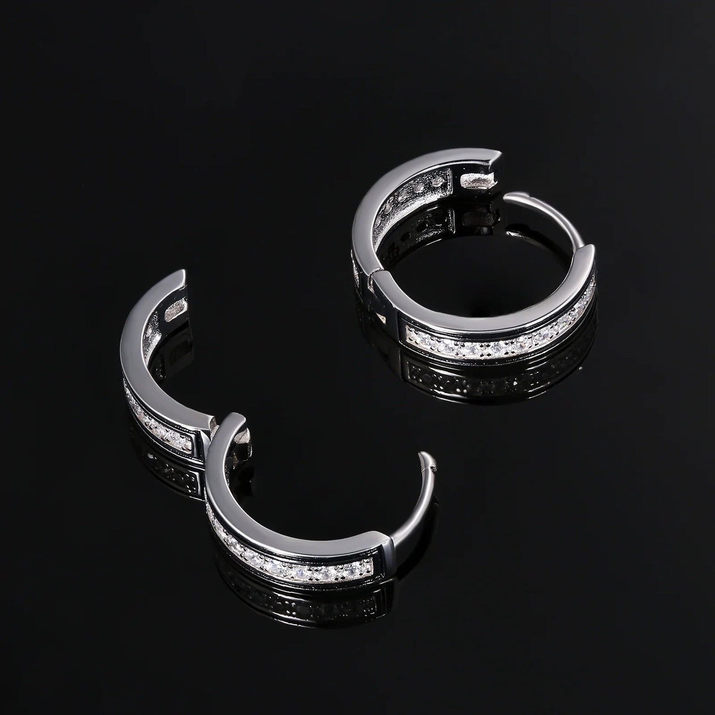 15mm 925 Sterling Silver Diamond Round Hoop Earrings in White Gold Earrings 