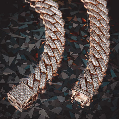 15mm Iced Out Prong Link Cuban Link Choker in Rose Gold 