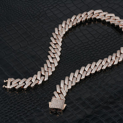 15mm Iced Out Prong Link Cuban Link Choker in Rose Gold 