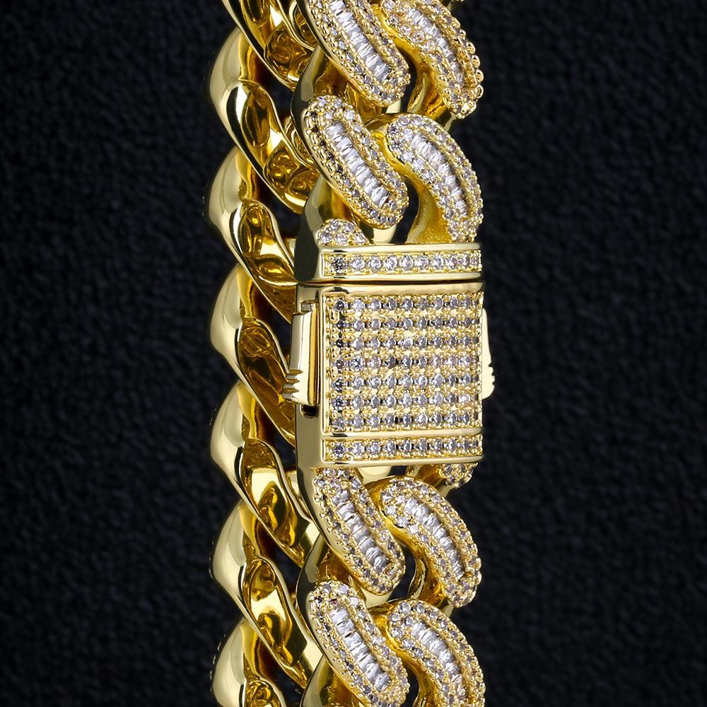 16mm Iced Out Baguette Cut Cuban Choker Chain in 14K Gold 