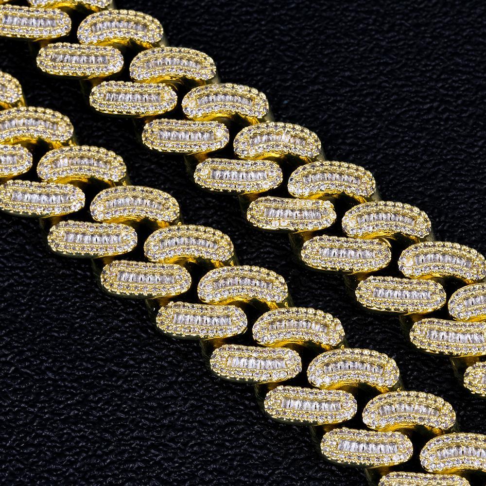 16mm Iced Out Baguette Cut Cuban Choker Chain in 14K Gold 