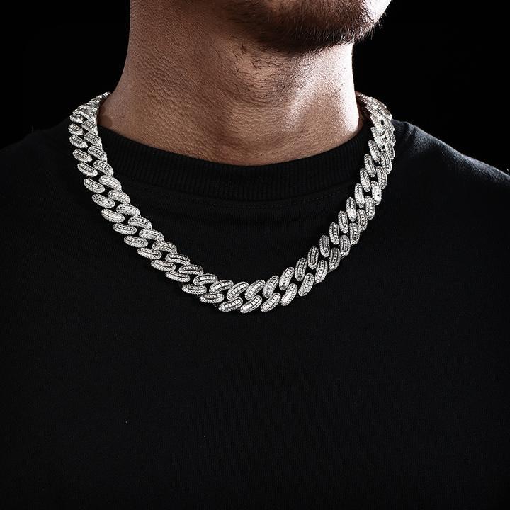 16mm Iced Out Baguette Cut Cuban Choker Chain in White Gold 