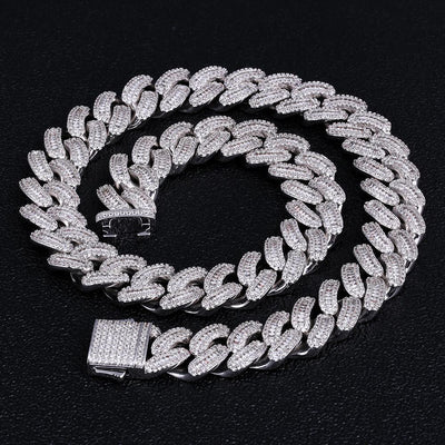 16mm Iced Out Baguette Cut Cuban Choker Chain in White Gold 