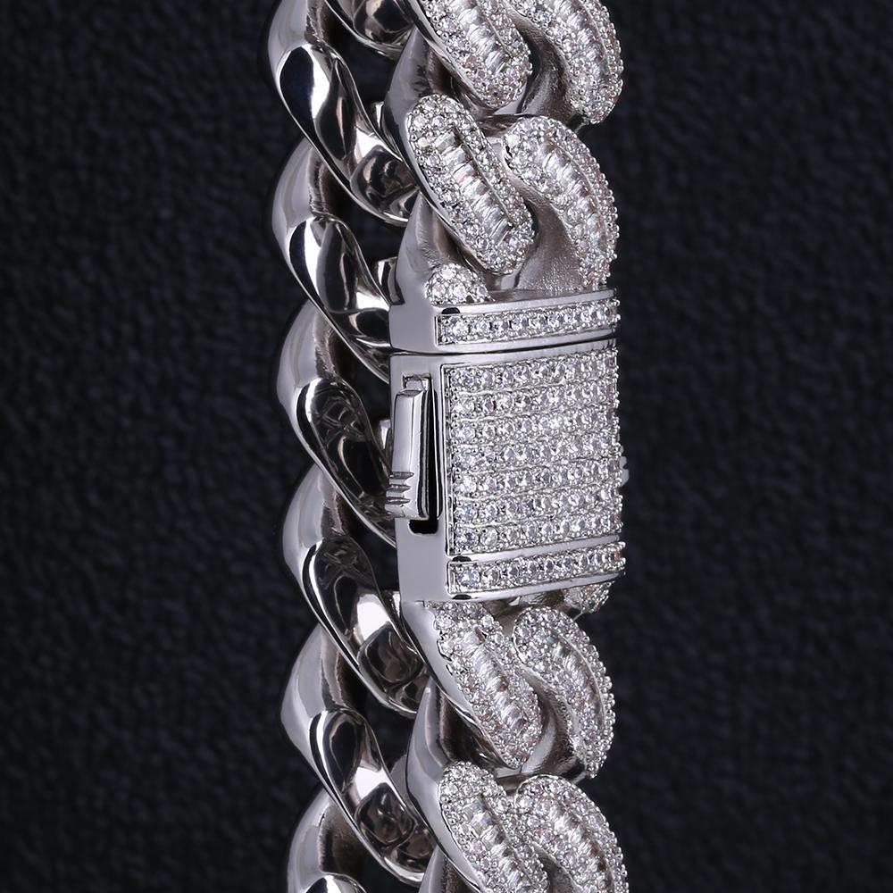 16mm Iced Out Baguette Cut Cuban Choker Chain in White Gold 