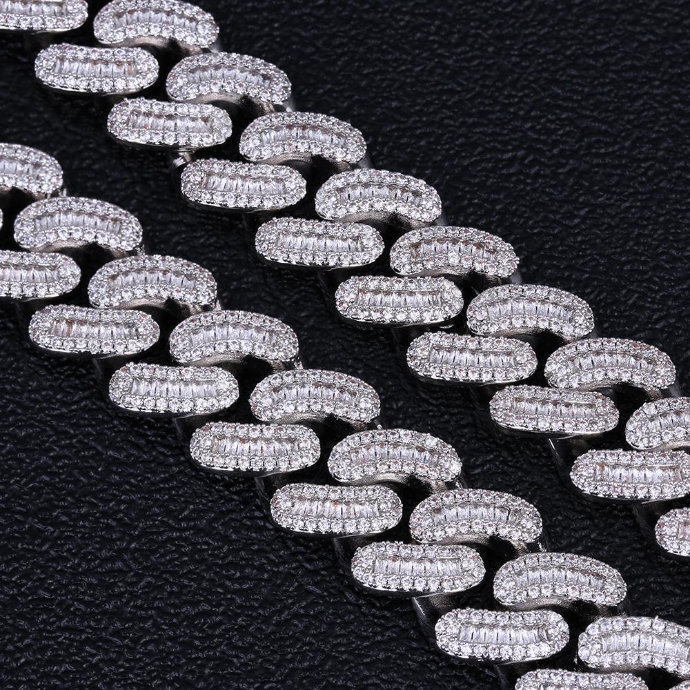 16mm Iced Out Baguette Cut Cuban Choker Chain in White Gold 