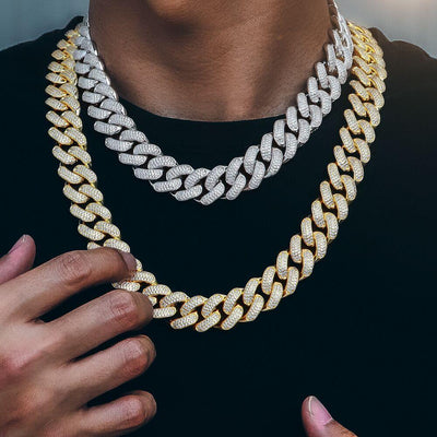 18mm Iced Out Cuban Link Chain 14K Gold Plated 