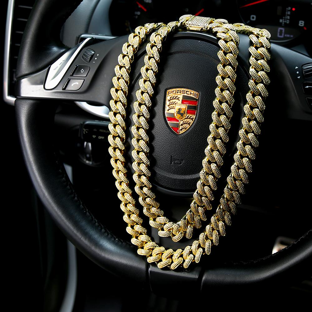 18mm Iced Out Cuban Link Chain 14K Gold Plated 