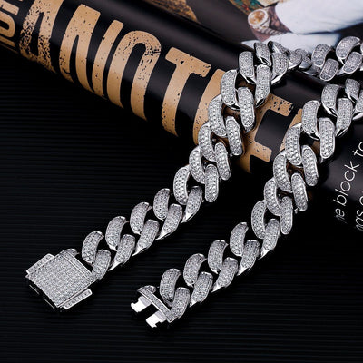 18mm Iced Out Cuban Link Chain White Gold Plated Necklaces 