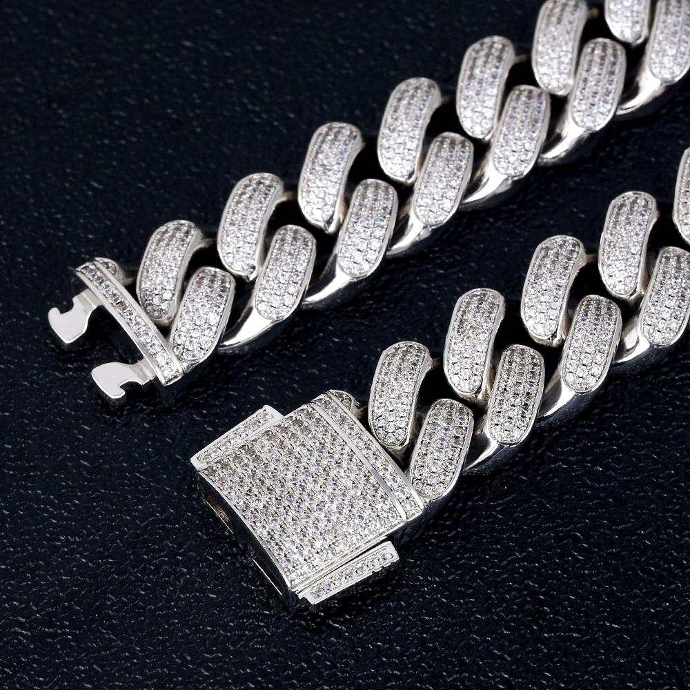 18mm Iced Out Cuban Link Chain White Gold Plated Necklaces 