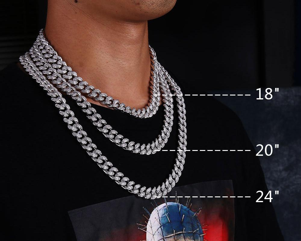 18mm Iced Out Cuban Link Chain White Gold Plated Necklaces 