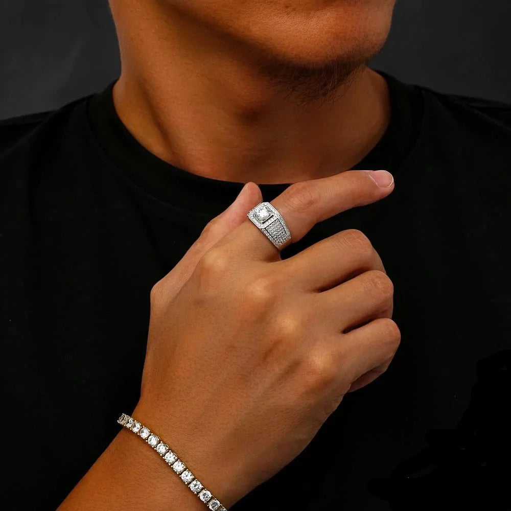 3.0 Carats VVS1 Moissanite Diamond Fully Iced Out Men's Ring Rings 