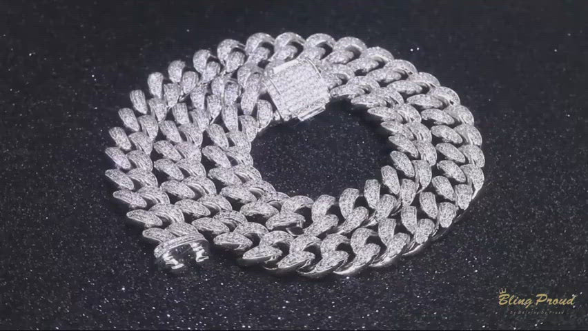 The Frozen Heart® - 12mm 2 Rows Iced Out Cuban Link Chain White Gold Plated
