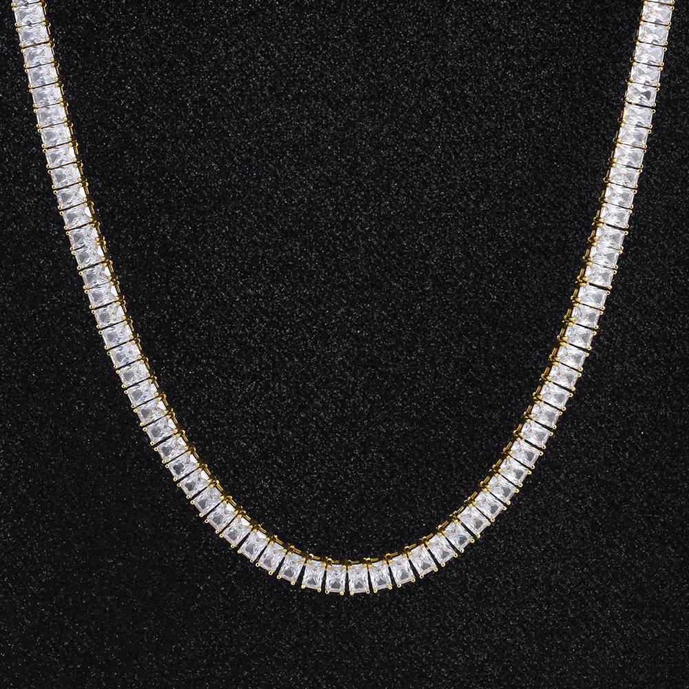 6mm Baguette Cut CZ Diamond Tennis Chain in 14K Gold 
