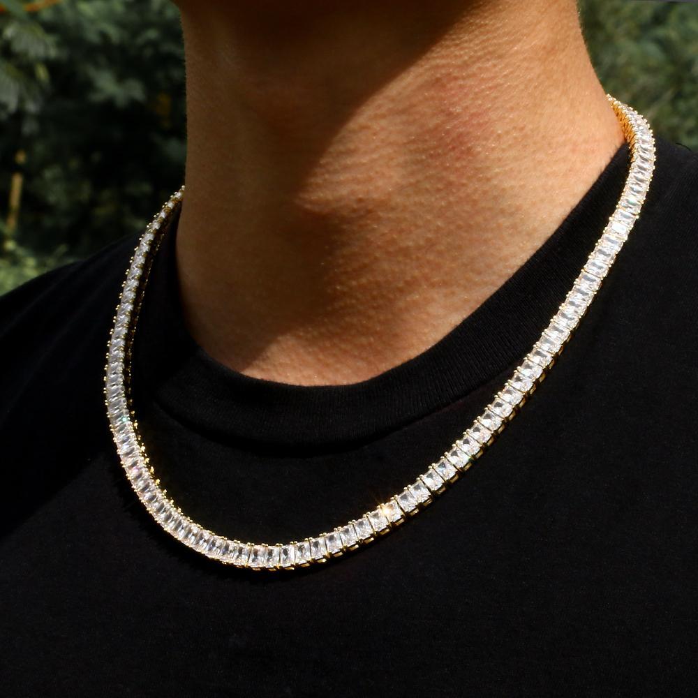 6mm Baguette Cut CZ Diamond Tennis Chain in 14K Gold 