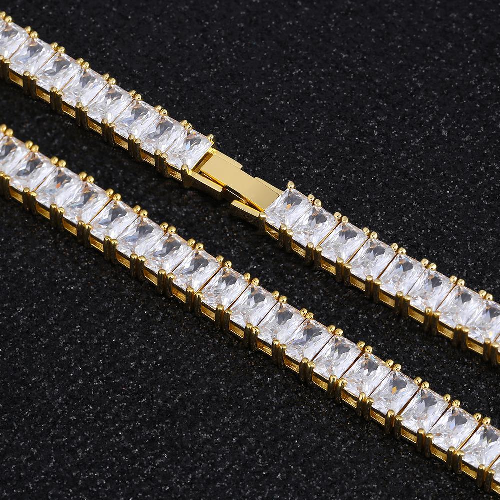 6mm Baguette Cut CZ Diamond Tennis Chain in 14K Gold 