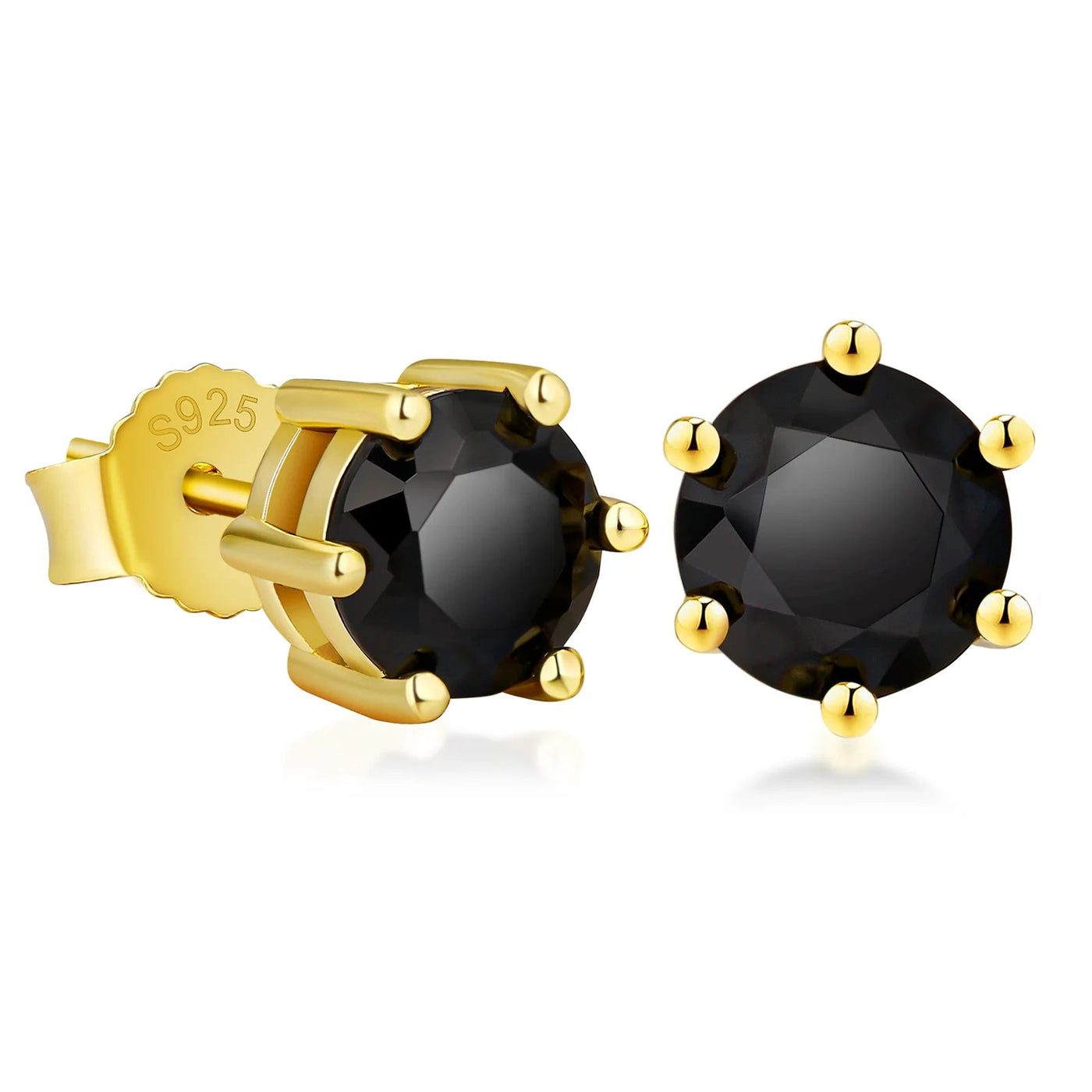 6mm Black Diamond Round Stud Earrings in 14K Gold 