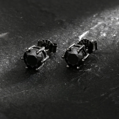 6mm Black Diamond Round Stud Earrings in 925 Sterling Silver 