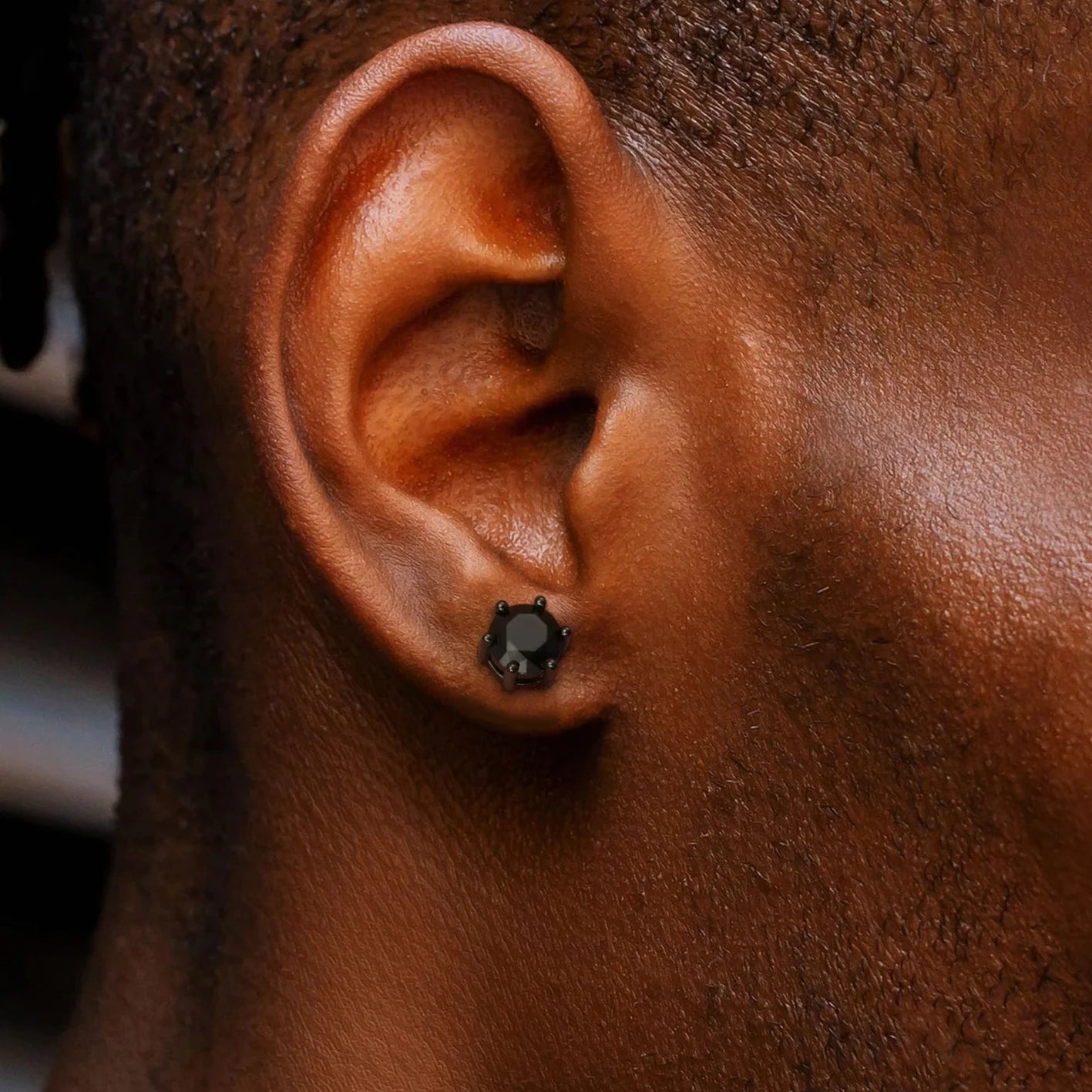 6mm Black Diamond Round Stud Earrings in 925 Sterling Silver 