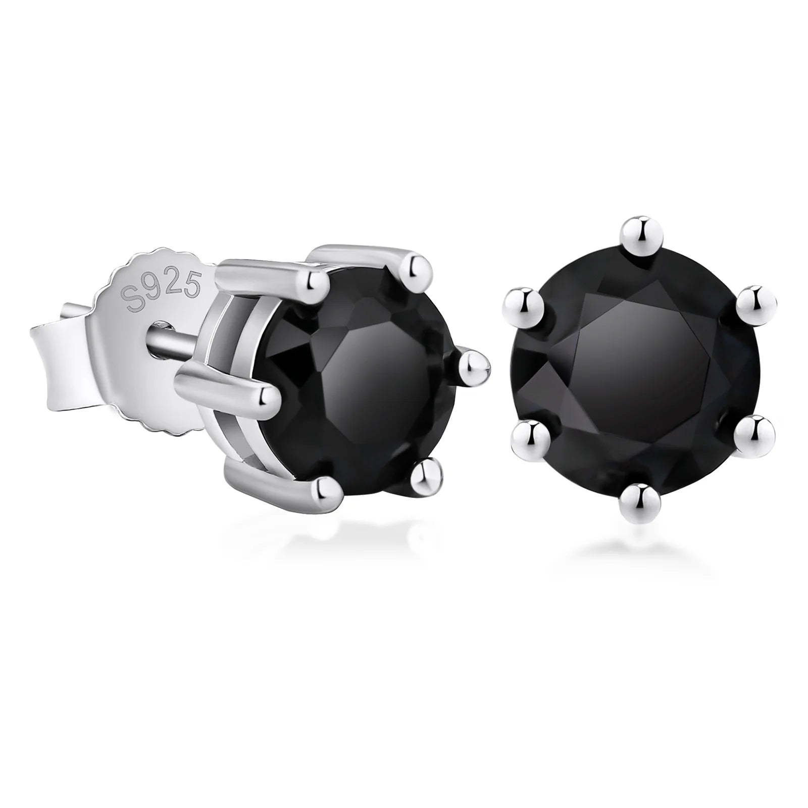 6mm Black Diamond Round Stud Earrings in White Gold 