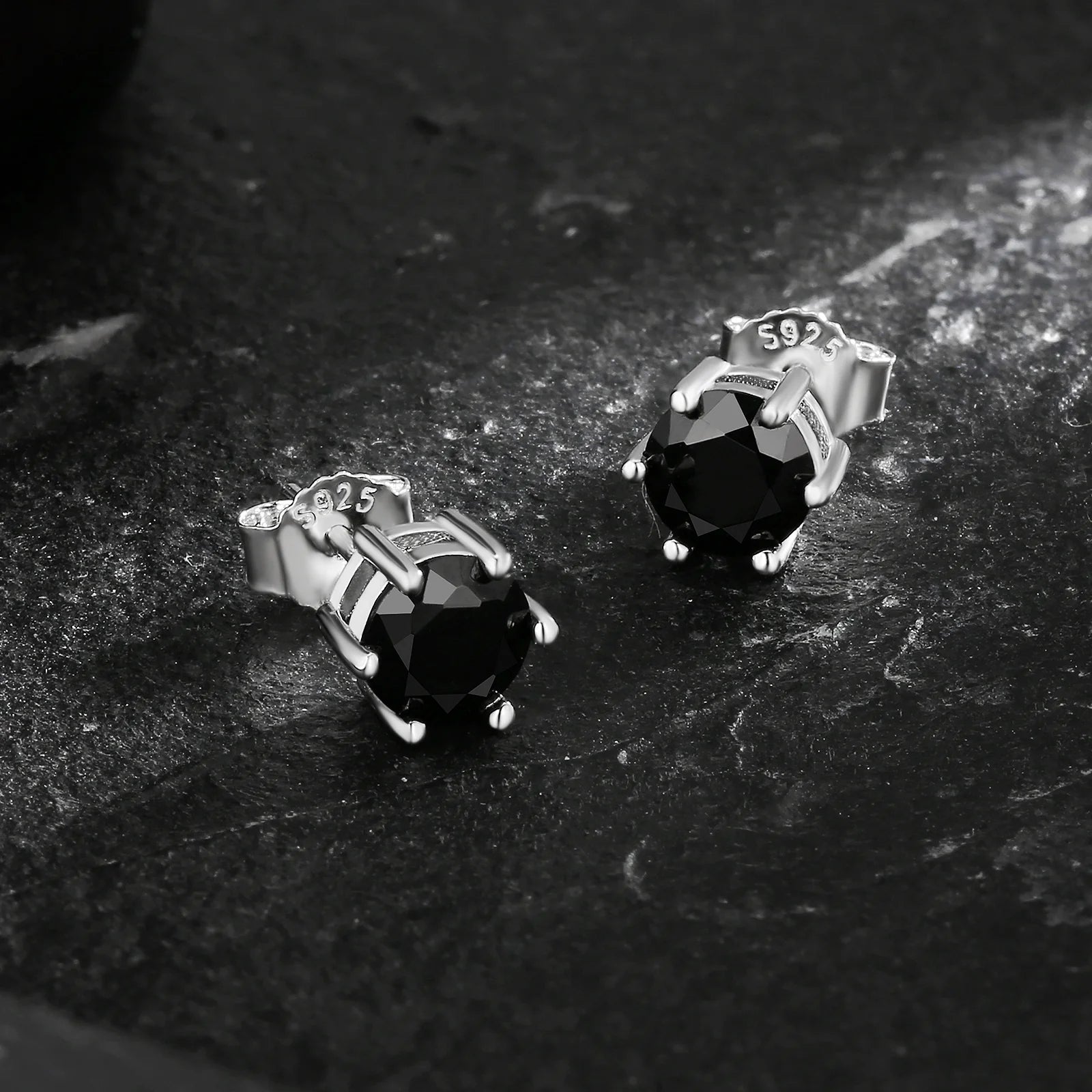 6mm Black Diamond Round Stud Earrings in White Gold 