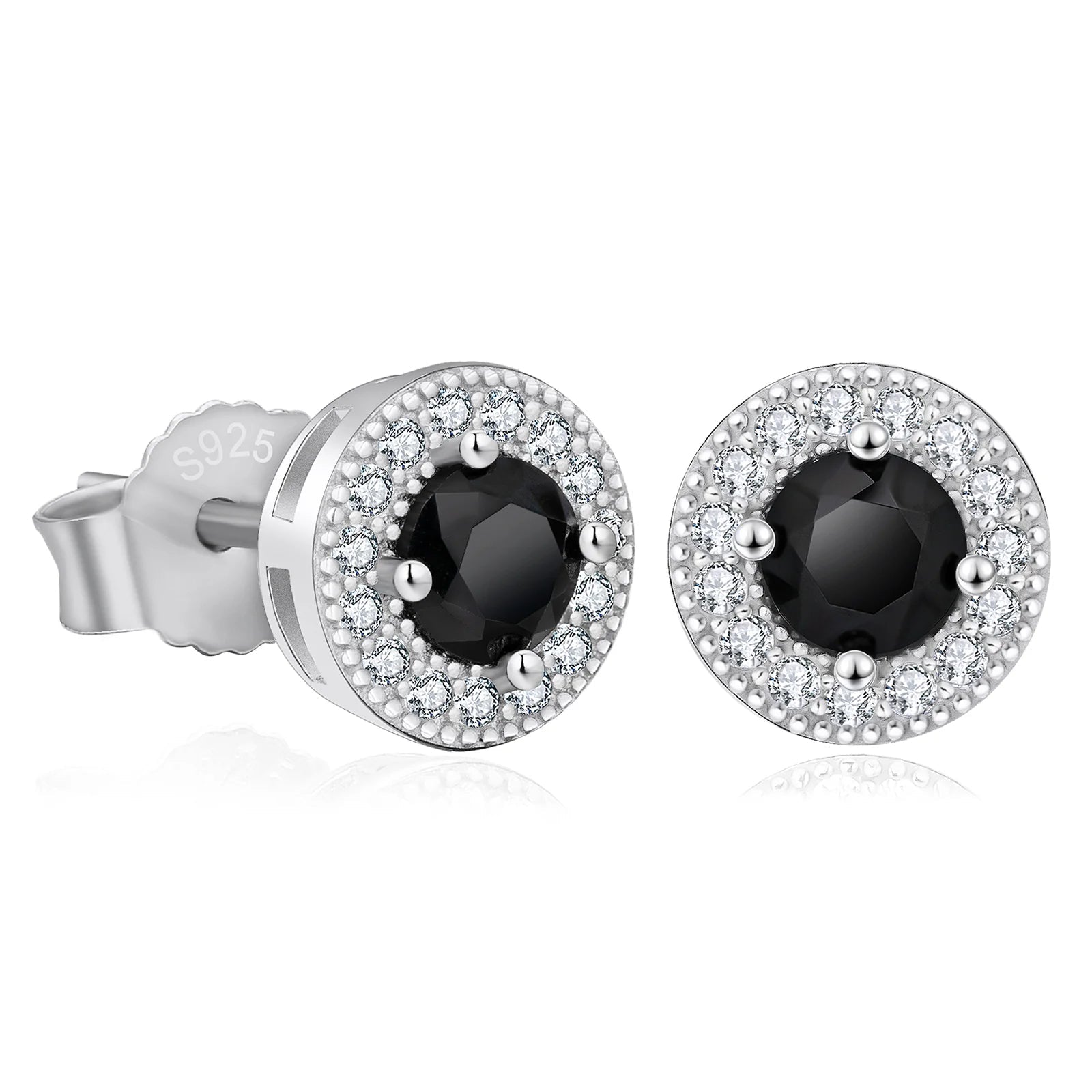7.5mm Black Diamond Round Stud Earrings in White Gold 