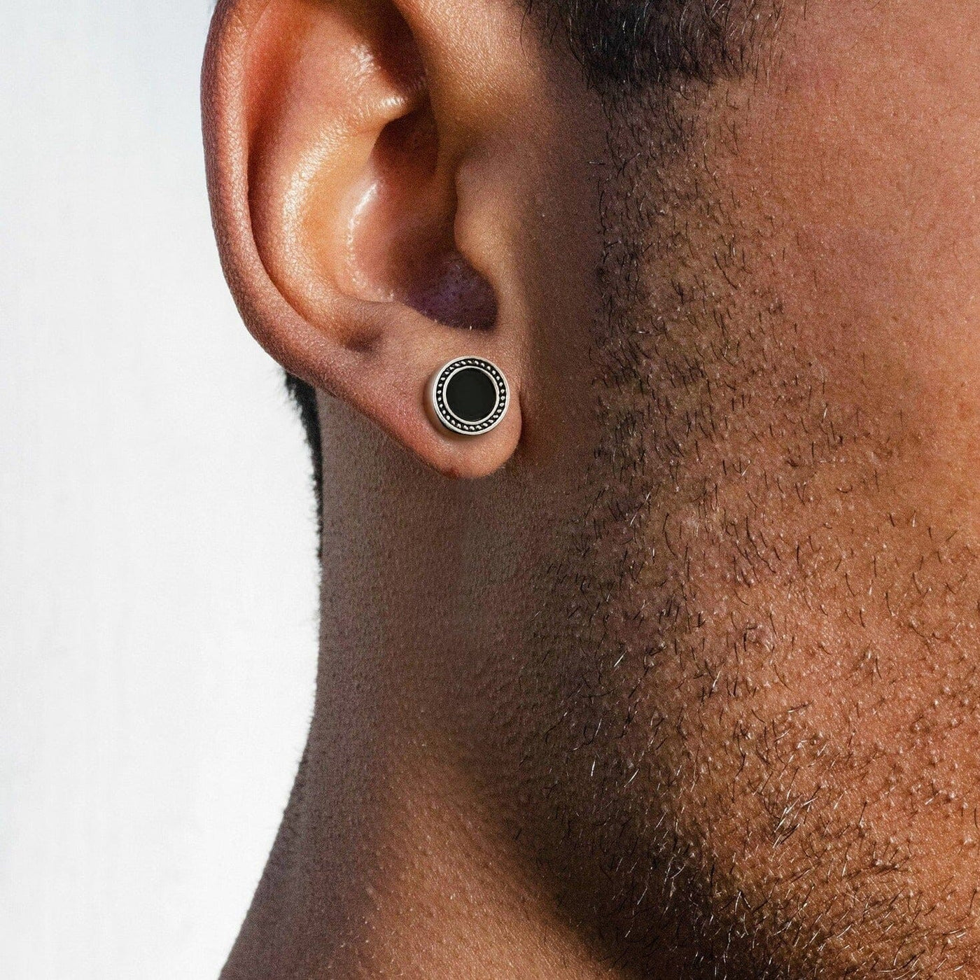 8mm Black Diamond Agate Radial Round Stud Earrings in 925 Sterling Silver 