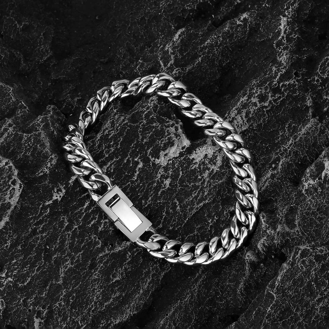 8mm Miami Cuban Link Bracelet White Gold Plated 