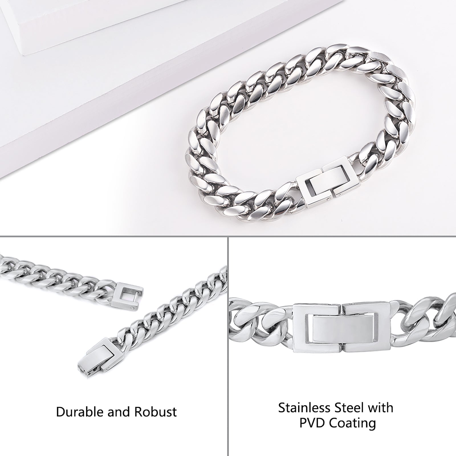 8mm Miami Cuban Link Bracelet White Gold Plated 