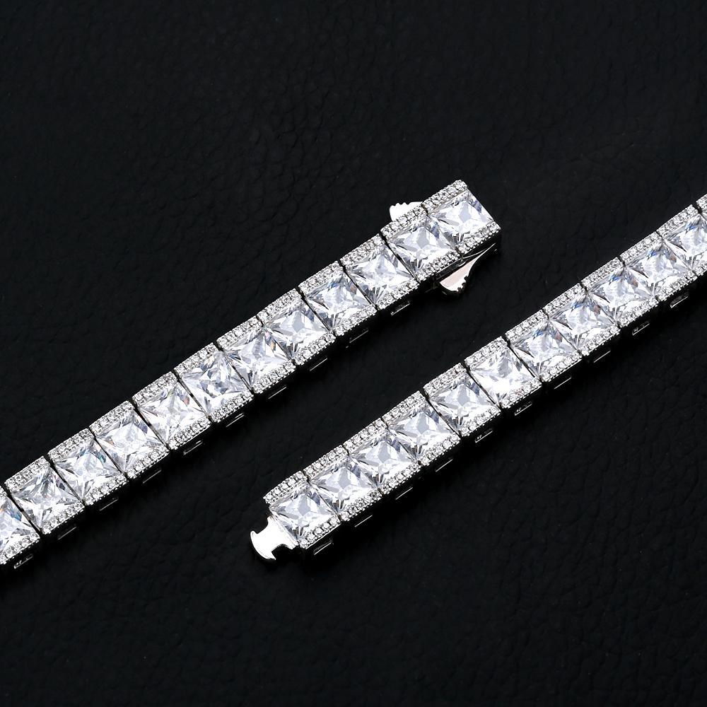 8mm Princess Cut CZ Diamond Mens Tennis Bracelet in White Gold 