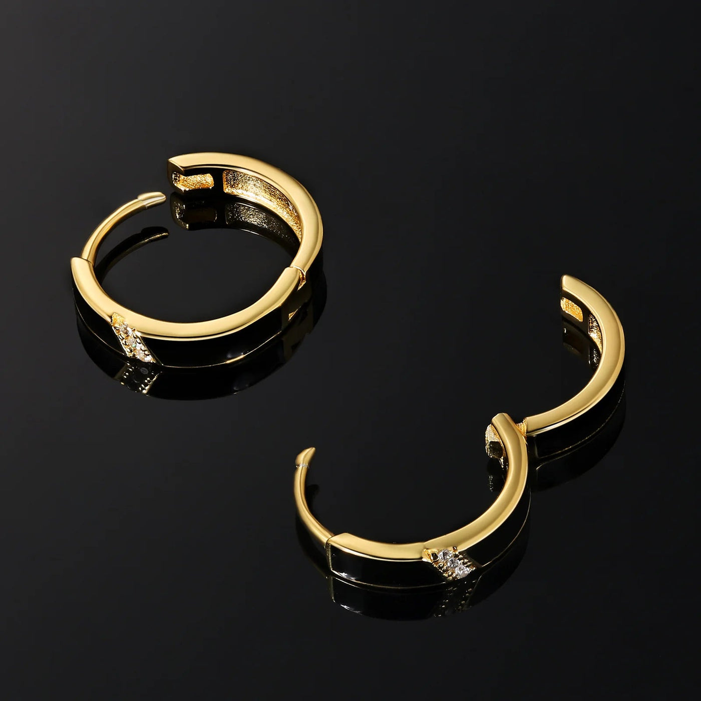 925 Sterling Silver Diamond Black Round Hoop Earrings in 14K Gold Earrings 