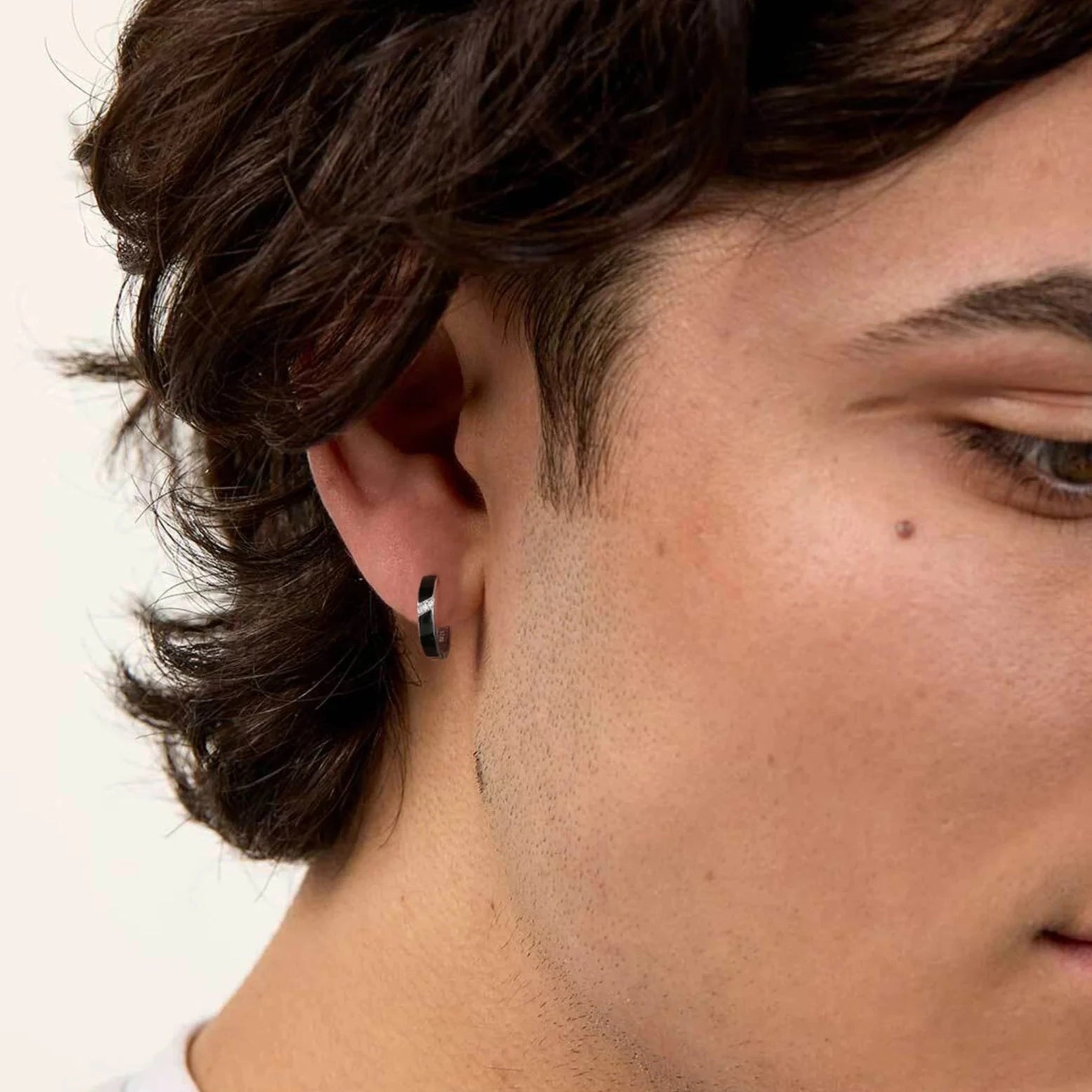 925 Sterling Silver Diamond Black Round Hoop Earrings in White Gold Earrings 