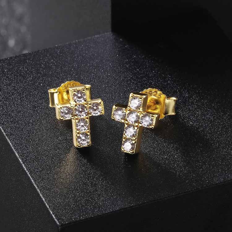 925 Sterling Silver Diamond Cross Stud Earrings for Men Earrings 