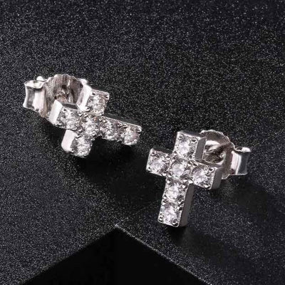 925 Sterling Silver Diamond Cross Stud Earrings for Men Earrings 