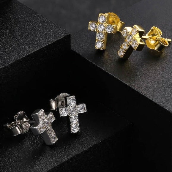 925 Sterling Silver Diamond Cross Stud Earrings for Men Earrings 