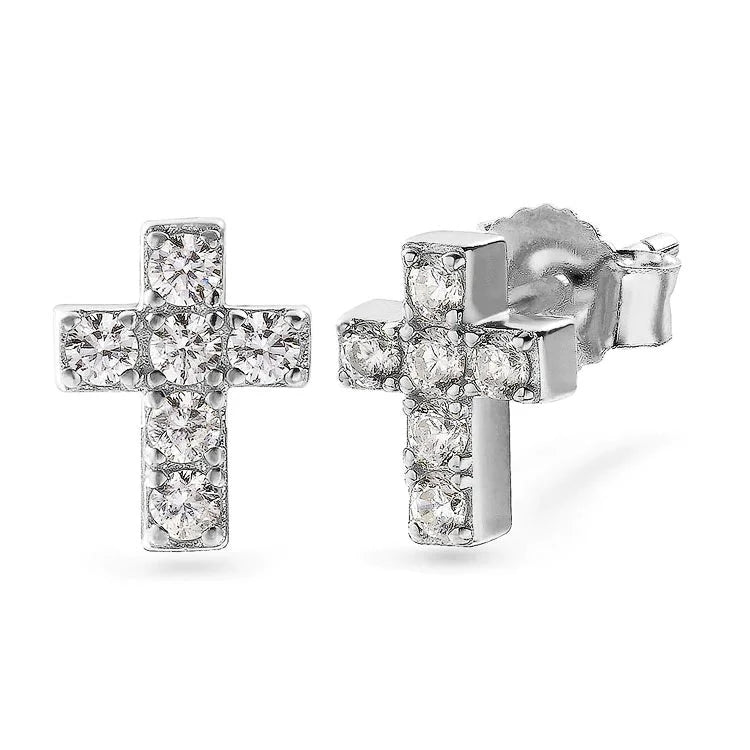 925 Sterling Silver Diamond Cross Stud Earrings for Men Earrings White Gold S925 