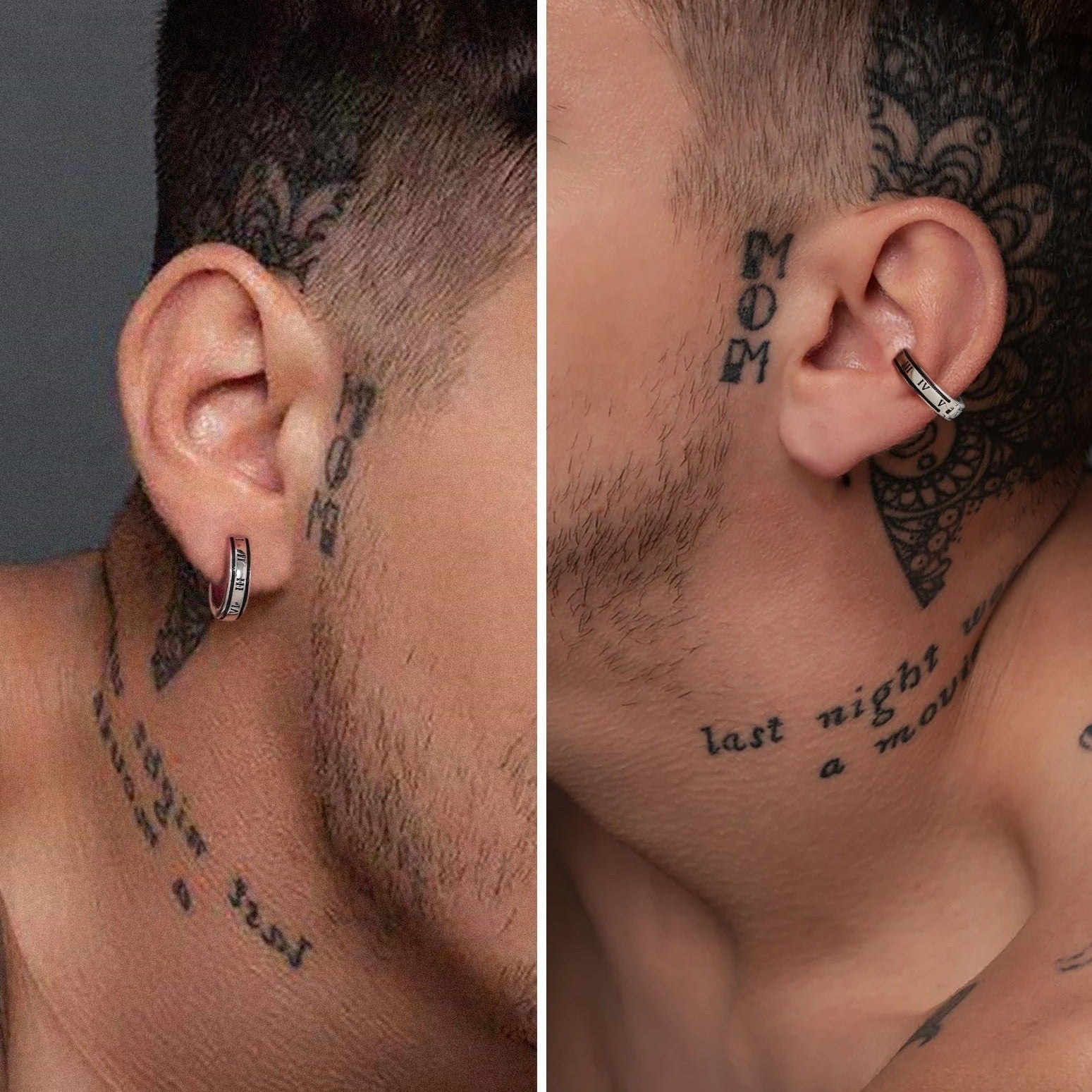 925 Sterling Silver Hoop Ear Cuff with Roman Numerals Printed in White Gold Earrings 