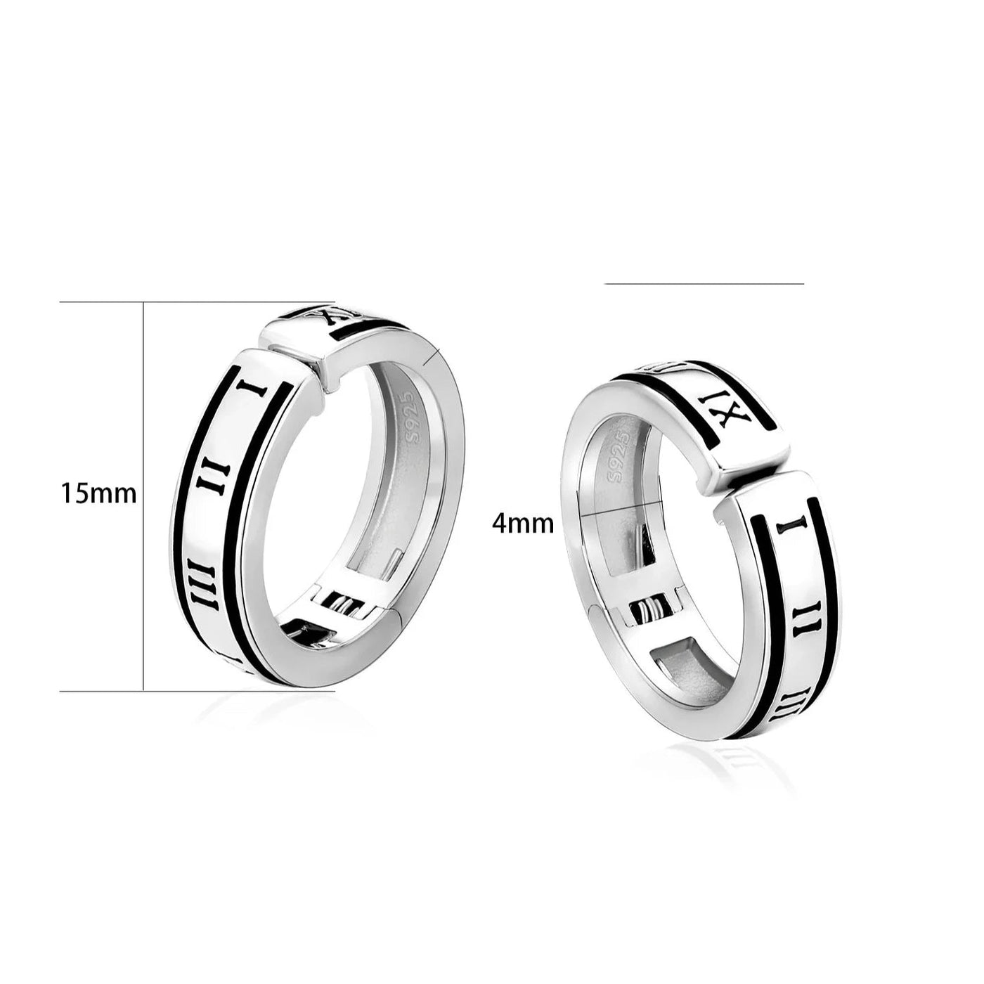 925 Sterling Silver Hoop Ear Cuff with Roman Numerals Printed in White Gold Earrings 