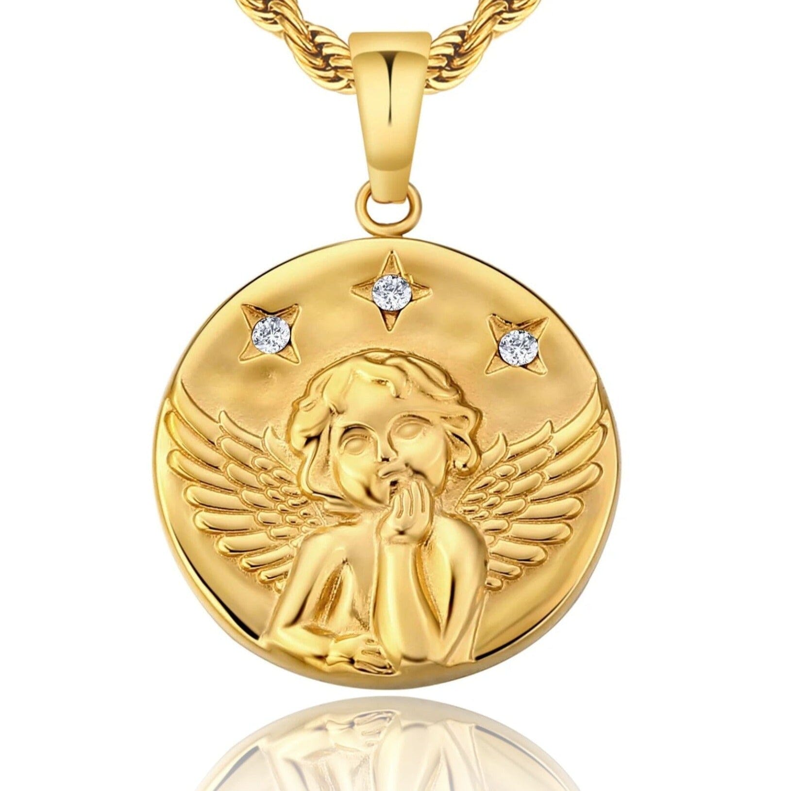 Angle Coin Pendant Necklace 18K Gold Free Rope Chain 