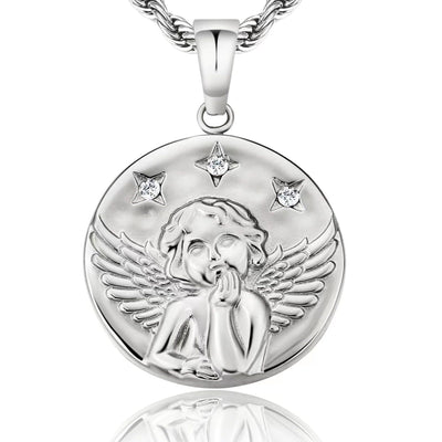 Angle Coin Pendant Necklace White Gold Free Rope Chain 