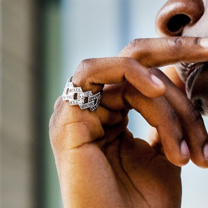 Baguette Cut Iced Out CZ Diamond Ring in White Gold 